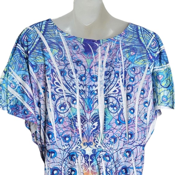 Catalina Womens Swim Cover Up Top XL Boho Peacock Print Resort Vacation Beach - Picture 8 of 9